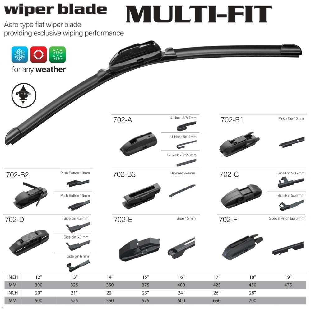 Multifunction Premium U or J Hook Auto Windshield Wiper Blades